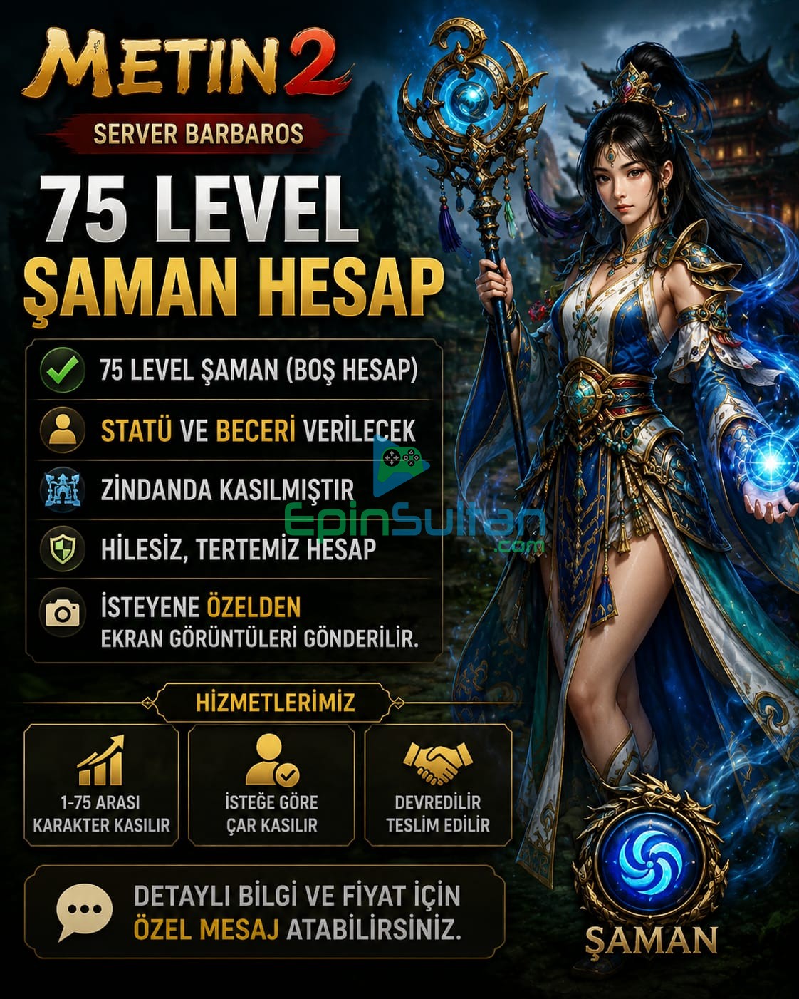 75 LEVEL ŞAMAN SERVER BARBAROS 75 LEVEL ŞAMAN SERVER BARBAROS