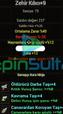2 FULL İTEMLİ - LV75 BÜYÜLÜ SİLAH SURA - LV50+ BUFFCU ŞAMAN