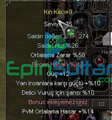 +9 Kin kılıcı 58 ort Güç yarı delici full oran